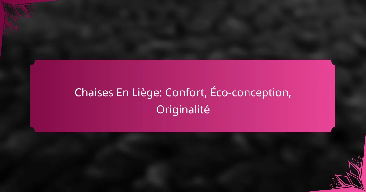 Chaises En Liège: Confort, Éco-conception, Originalité